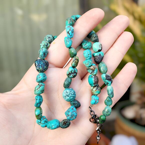 Unbranded Jewelry - Hubei Tibetan Turquoise Nugget Necklace Natural Chinese Blue Gemstone Old Mine